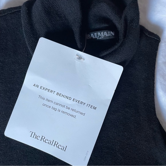 Balmain black long maxi 100% wool turtle neck shoulder cutout dress size - Picture 4 of 4